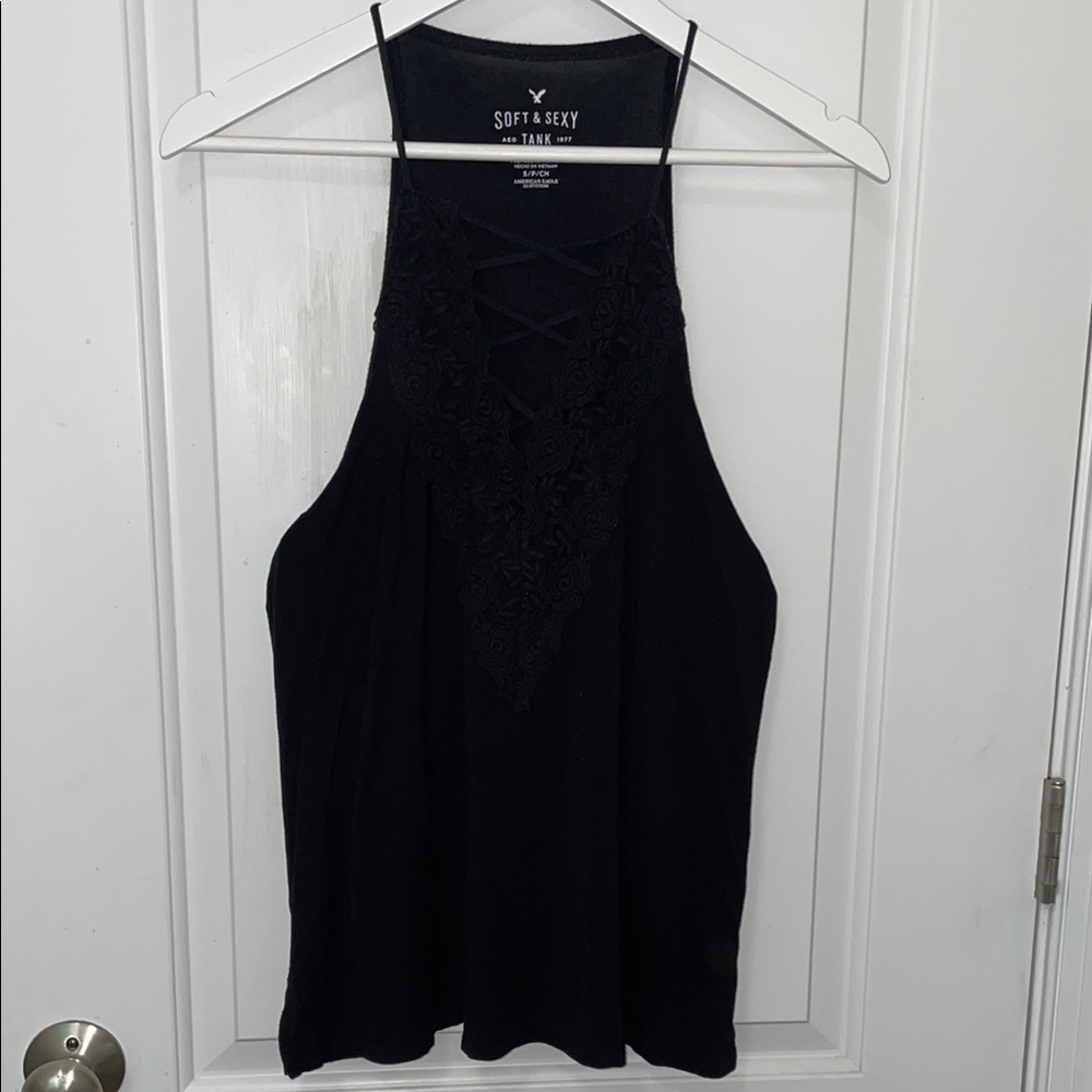 American Eagle Outfitters Black Cut Out Sleeveless Tank Top